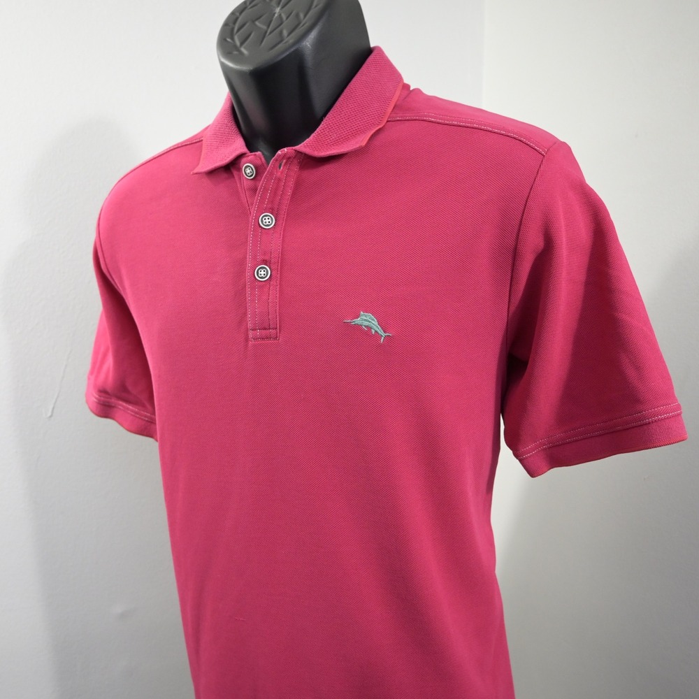 Tommy Bahama Polo Mens S Pink IslandZone Supima Cotton Short Sleeve Marlin Logo